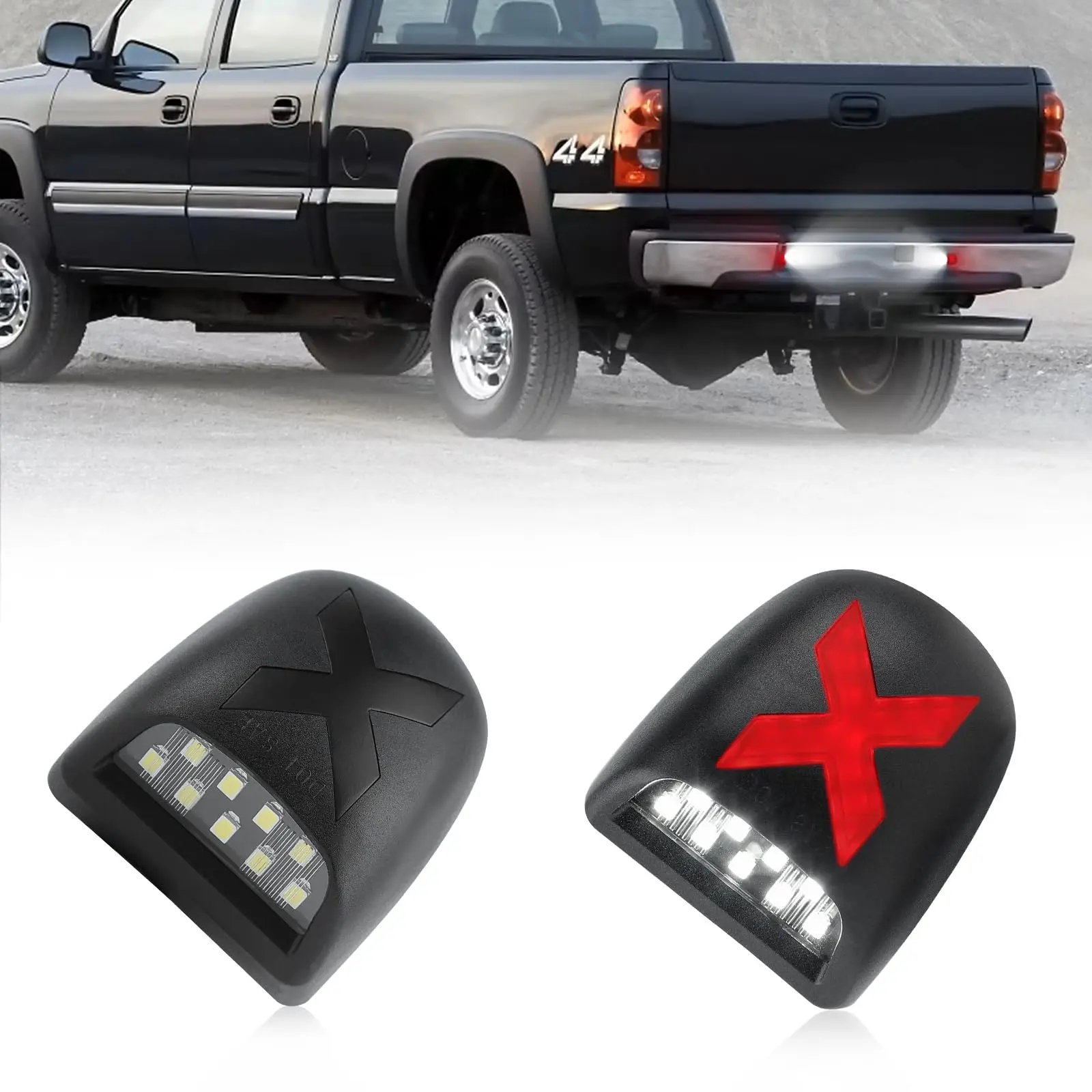 Gempro Xstyle LED License Plate Light Tag Lamp Assembly Compatible with Chevy Silverado GMC Sierra 1500 2500 3500 Suburban Tahoe Yukon XL Cadillac[Patent Pending] Spirit Snake Series Smoked Lens