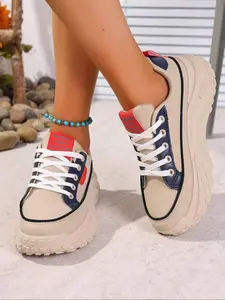 Women's Fashionable Lace Up Platform Sneakers, Casual Comfortable Breathable Sports Shoes, Female All-match Round Toe Chunky Sneakers for Daily Life