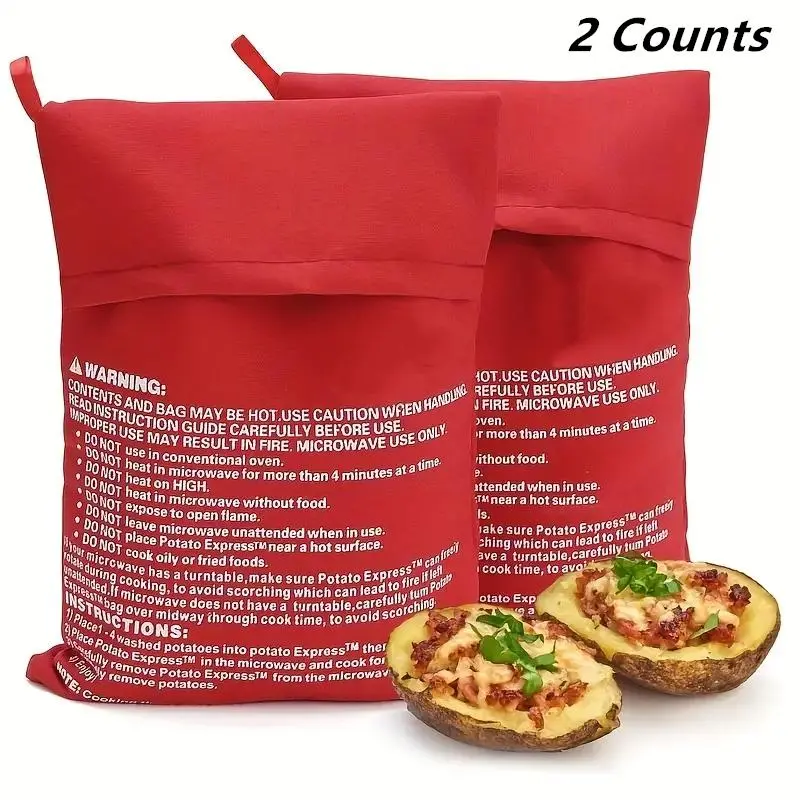 Microwave Oven Baked Bag, 2 Counts Reusable Microwave Oven Potato Cooking Bag, Kitchen Tools for Baking Cooking Heating, Warning Instructions