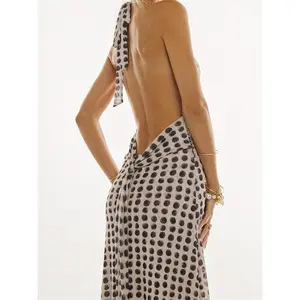 Women Long Dress, Sleeveless Halter Dress Backless Flower/Dots Print Summer Cocktail Dress Casual Fit