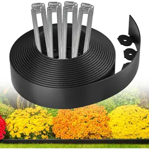 Garden Edging Border, 33FT 2 Inch Tall Plastic Landscape Edging with 50 U-Shaped Metal Stakes,   and Flexible Tool-Free Lawn Border for Yard, Flower Bed & Landscaping