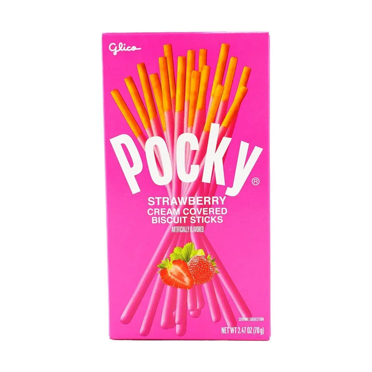 Glico Pocky Strawberry Cream Coated Biscuit Sticks 70g - Classic Japanese Snack