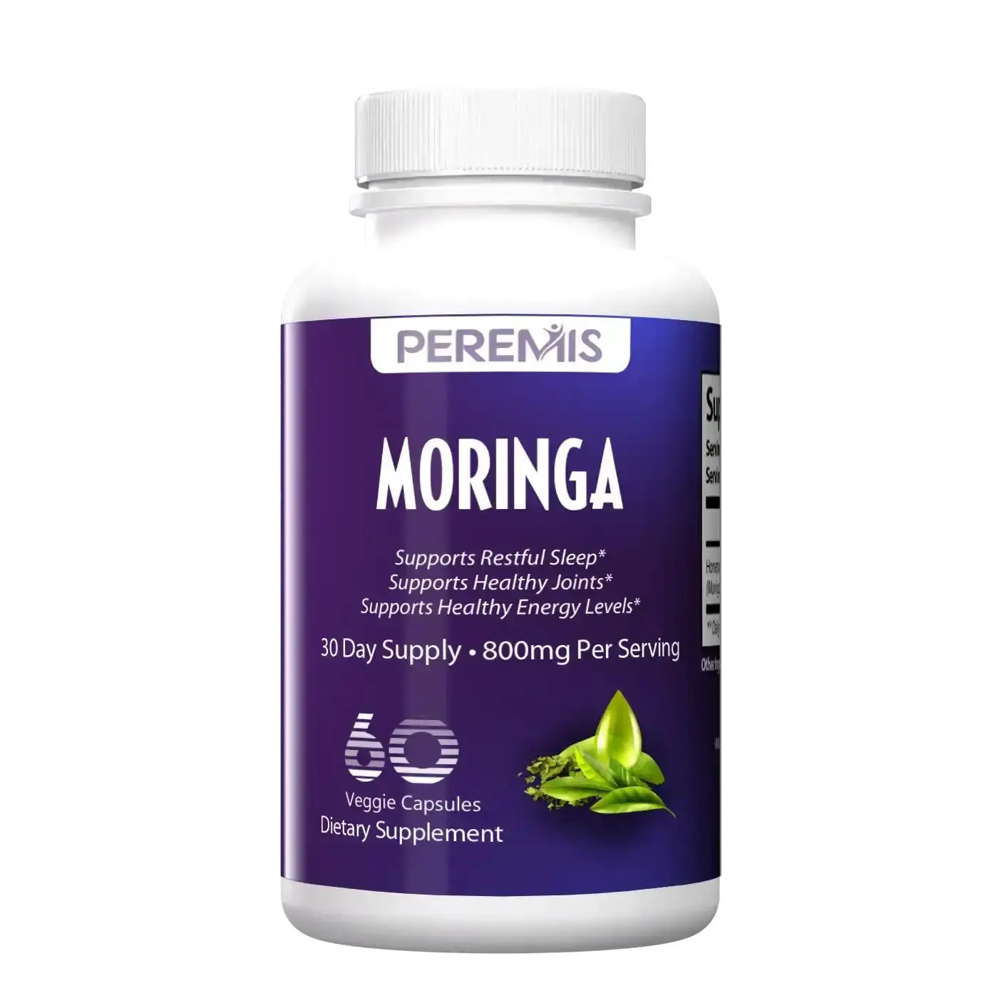 Peremis Moringa Leaf Capsules - Pure Moringa Oleifera 800mg - Natural Superfood Green Supplement for Energy, Joint & Overall Wellness Support - Non-GMO Vegan, 60 Veggie Capsules