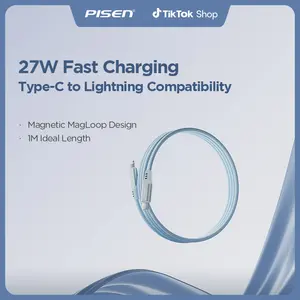 Pisen Magnetic USB C to Lightning iPhone Cable Type C Super Organized Charging Magnetic Absorption Nano Data Cable Compatible iPhone 14/13/12/11/Mini/Pro/Max/X/XR/8/SE,iPad Air/Pro/Mini_2 27W 3FT/1M