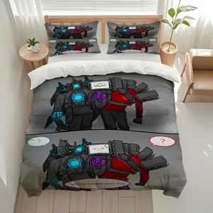 3pcs Skibidi Toilet Printed silky-textured polyester three-piece set, with unique interpretation of holiday-themed patterns. It is an excellent choice for exquisite Christmas gifts. It is suitable for and in, 1 Duvet Cover + 2 Pillowcases (No Insert)