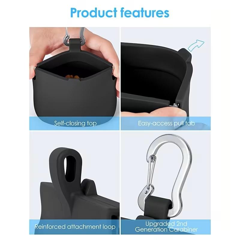 1Pc Silicone Dog Training Treat Pouch with Carabiner Clip, Waterproof Hands Free Portable Pet Snack Container, Leak Proof Reusable Dog Treat Holder for Walking Hiking Puppy Training Outdoor Use