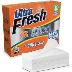 Ultra Fresh Platinum 6X Laundry Detergent Sheets - Eco-Friendly, Biodegradable, Up to 100 Loads, Whiter & Brighter Clothes Fresh Scent and Fragrance & DYE-FREE