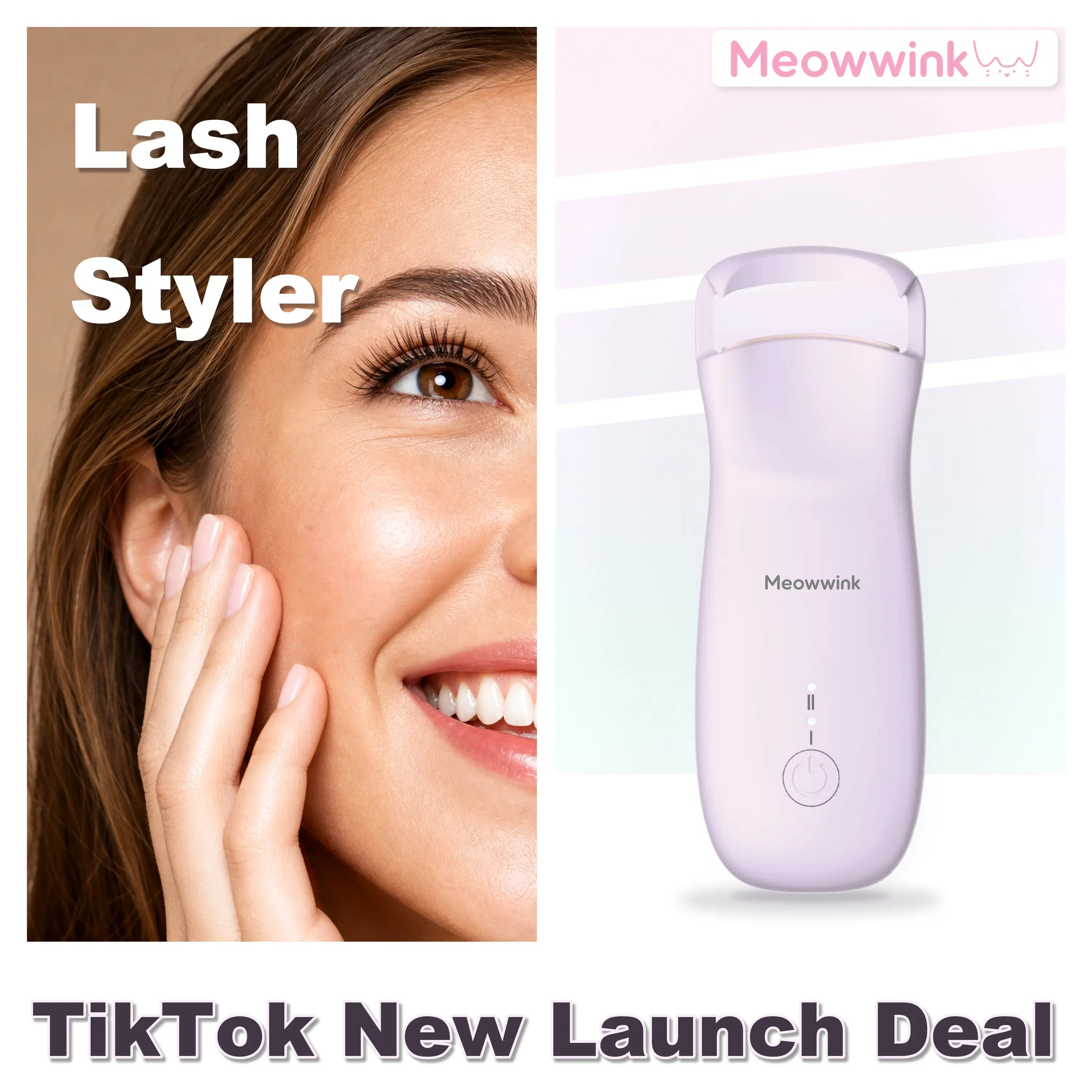 Meowwink Heated Eyelash Curler, 3D Curved Lash Styler, Premium Rechargeable Eyelash Sculpting Device for Long-Lasting Curls, Travel-Friendly Purple Fast-Heating Tool