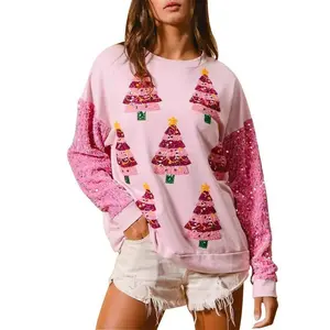 Women's Christmas sports shirt long sleeved round neck reindeer print hoodie pullover, suitable for casual daily fashionable women's clothing