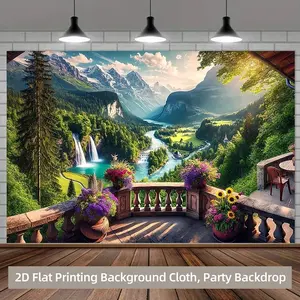 2D Background Cloth, Beautiful Mountain Stream Landscape, Multifunctional Polyester Wall Decor, Wall Hanging Tapestry, Wall Tapestries, Home Decoration, Party Prop, No Power Needed