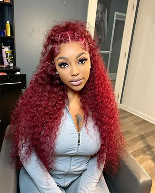 Bling Hair 99J Burgundy Wig Deep Wave 13x6 13x4 Lace Frontal Wig Human Hair Wigs Kinky Curly For Women Pre Plucked Red Curly Hair #DealsForYouDays