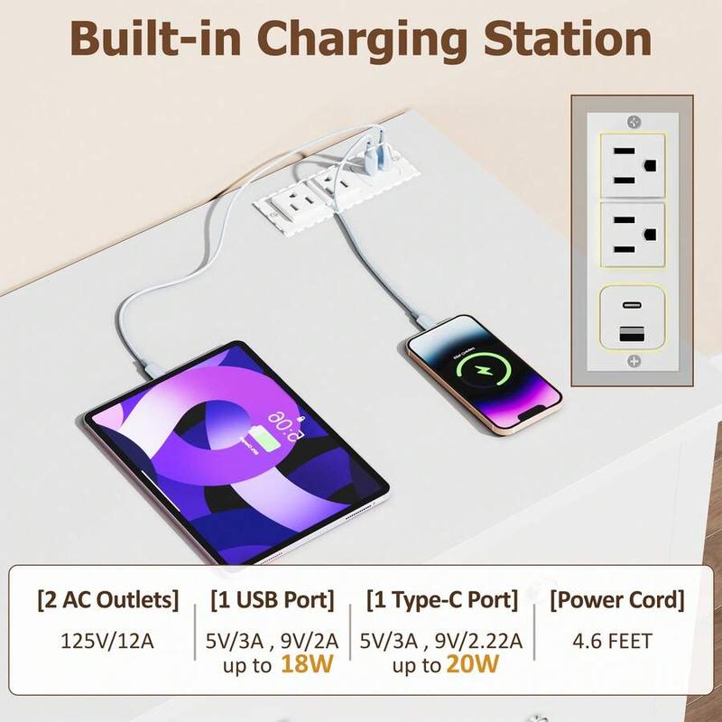 Dresser With Power Outlet, 6 Drawers Dresser For Bedroom, Modern Chest Of Drawers, Wooden Dressers, TV Stand For Living Room,Closet, Hallway