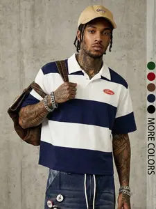 Men's Blue Striped Shirt, Casual Loose-Fitting Blouse, Short Sleeve Long Length, All Seasons Fashion, Comfortable Outdoor Wear