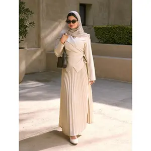 Cider Tie Back Asymmetrical Hem Top & Mid Rise Pleated Maxi Skirt Set