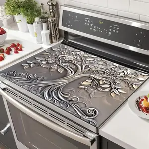 Silver Tree of Life Modern Stove Top Cover Mat Glass Flat Top Stove Mat, Suitable for Kitchen Installation Under Coffee Maker Pot Water Absorbing Mat Diatom Mud, Stove Cover Protective Mat, Oven Mat Kitchenware