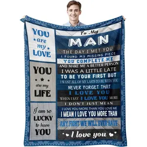 Gifts for Men Him Boyfriend Blanket, Boyfriend Birthday Gift Ideas, Wedding Anniversary Birthday Gifts for Men Who Have Everything, Christmas Graduation Romantic I Love You Blanket 60"X50", Printed on One Side with a Plain White Back, Halloween Thanksgivi