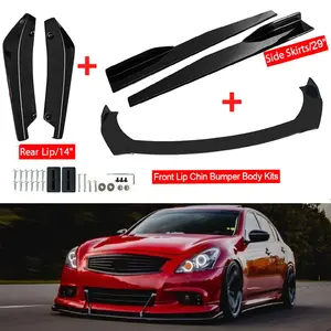 Universal Fit For Ford Mustang/Fusion/Corolla/Camry/Infiniti G35/ G37 Car Front Bumper Lip Spoiler Diffuser Body Replacement Kits + Car Side Skirt Extension Rocker Panel Body Kit + Car Auto Rear Bumper Lip Diffuser