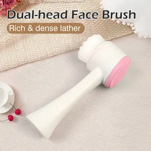 1 Count double-headed facial cleansing brush, Silicone & Bristle Dual Side for Pore Cleansing Exfoliation