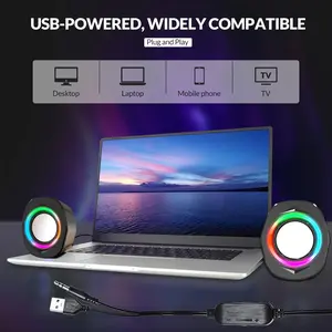 2.0 Stereo Computer Speaker Set, with Bass Cannon, 3.5mm Audio,USB Powered,  Suitable for Gaming PC, Laptop, Home Theater, TV, Smartphone, Button Control Desktop Speaker System,Bass Boost, Multi-Device Support ,Non-Waterproof,