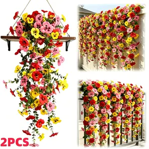 3-Color Artificial Flower Vine Decor - Simulated Eucalyptus, Phalaenopsis, Pansy & Rattan Wall Hanging, Eden Climber Rose Plants, Flowers for Outdoor Courtyard Ornaments, DIY Glitter Graduation Bouquet Supplies,porch decor