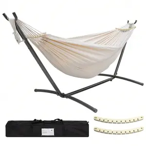 Double Hammock With Stand Included 450lb Capacity Steel Stand, Premium Carry Bag Included And Two Anti Roll Balance Beam