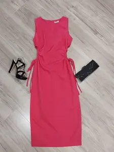 Fuchsia Cut-Out Waist Long Dress – Bold Statement Dress for Special Occasions Casual Fashion