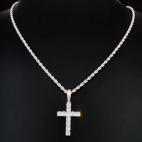 Fashion Artificial Zircon Cross Pendant Necklace, Stainless Steel Chain, Unisex Vintage Hip Hop Style, Perfect for Daily Wear or Party Gift, Cross Pendant Jewelry, Zircon Gemstone Necklace, Cross Design Necklace
