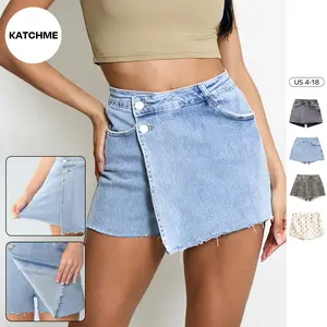 Katch Me Women's Leisure Layered High Waist Raw Hemline Denim Skorts (B), Chic Streetwear Outfits, Versatile Women's Bottom, Women's Summer Shorts