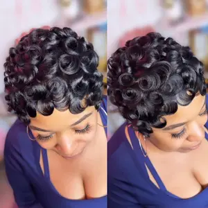 ShowReal Pin Curl Pixie Cut Wigs Chioma Wigs for Black Women Short Curly Wigs Pixie Cut Brizalian Virgin Human Hair Glueless Wigs Full Machine Made 025 Pixie Cut Wigs