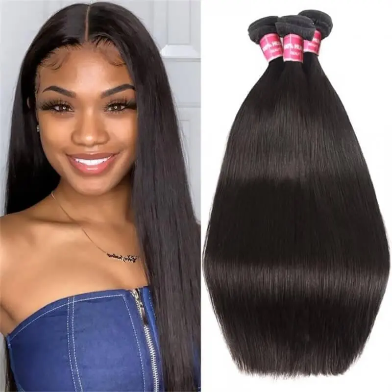 QVR Hair 30-in Luxury Salon Quality Brazilian Virgin Human Hair Bundles, 100% Straight Extensions for Female, Long No-Natural-Luster Summer Deal Pieces