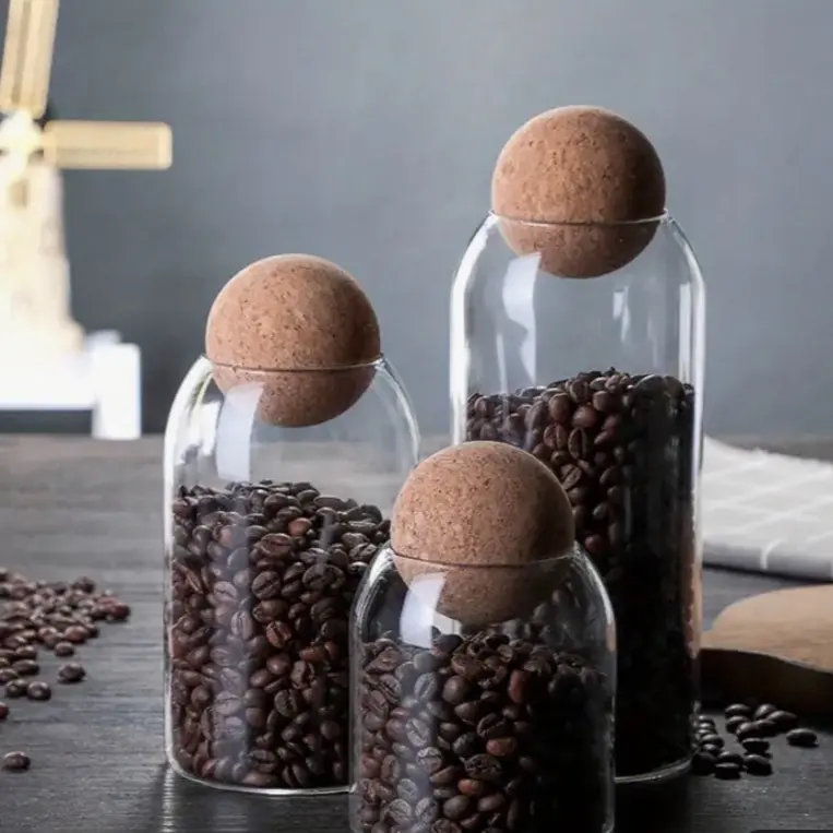 Glass Food Storage Cannister With Airtight Cork Lid Set Of 3