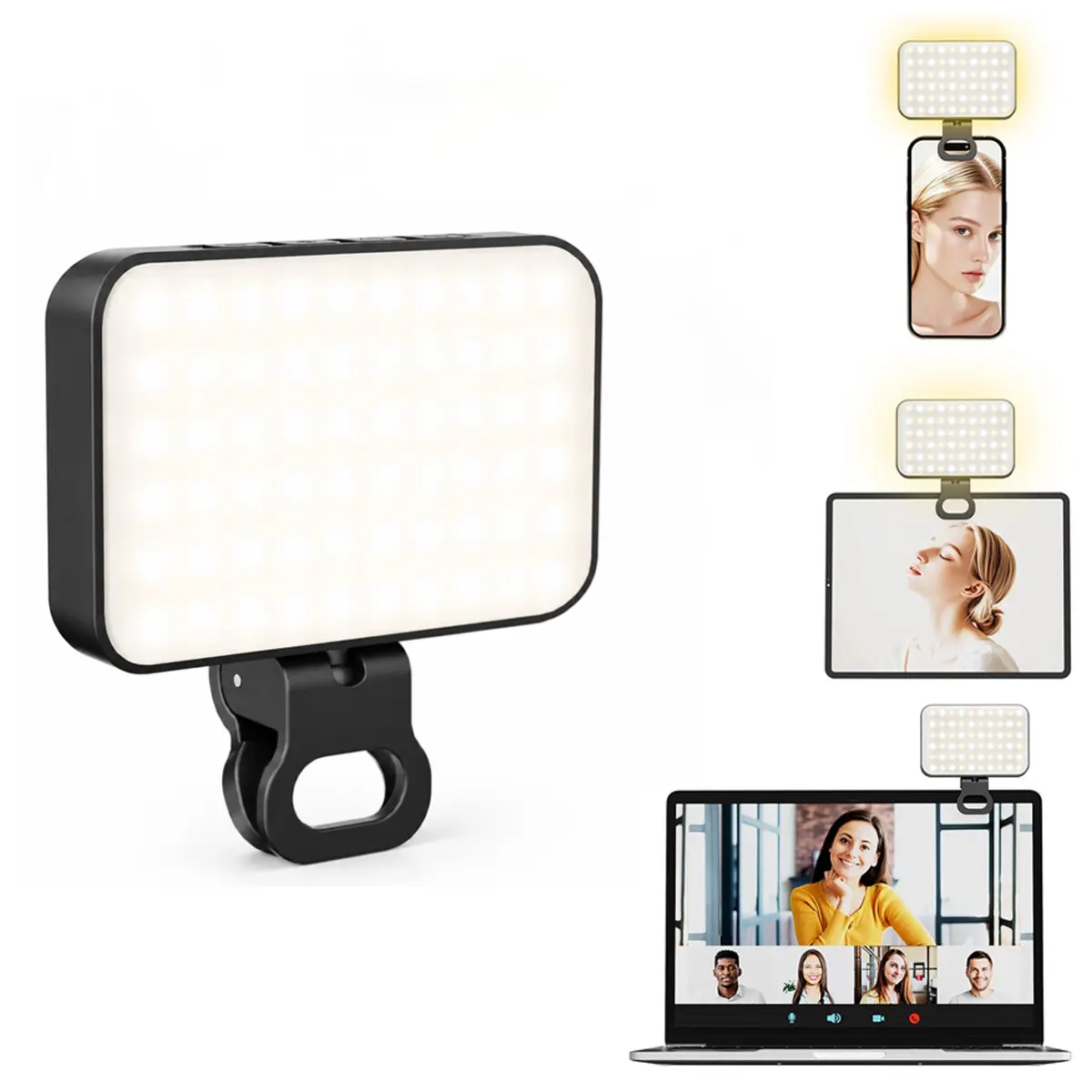LED Mini Clip-on Selfie Ring Light for Mobile Accessories, 60 Lamp Beads, 3 Lighting Modes, 10 Brightness Levels, Rechargeable Portable Video Light, Fits Phones, Cameras, Laptops, Ideal for Makeup, Live Streaming