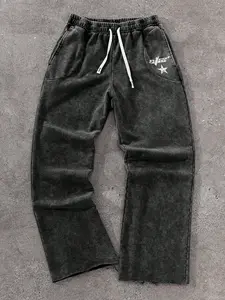 Men's Straight Leg Pants, Star Pattern, Retro Style, Loose-Fitting, All Seasons, Outdoor, Party, Casual, Fashionable, Versatile, Casual Streetwear Pants, Casual Chic Bottoms