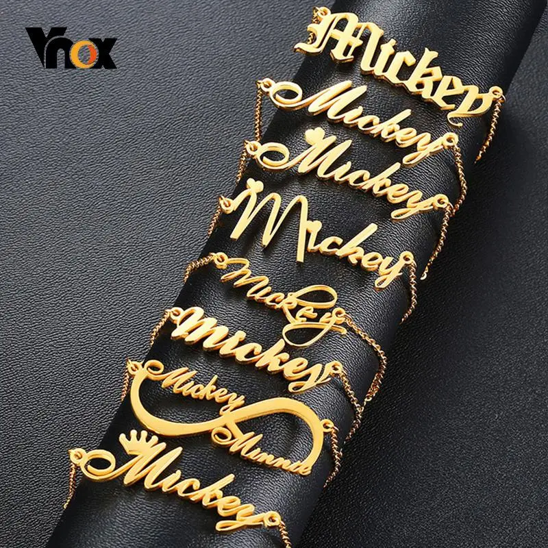 Vnox Personalized Name Necklaces Solid Stainless Steel Choker for Women Fashion Pendant Custom Special Unique Gift