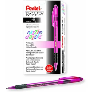Pentel RSVP Razzle-Dazzle Ballpoint Pen, (1.0mm) Medium Line, Pink Barrel, Black Ink, Box of 12 (BK91RDP-A)