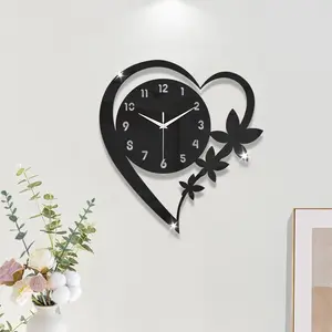 Acrylic Heart Decorative Wall Clock, Silent Love Design, Ideal for Living Room & Bedroom Decor, Perfect Gift for Lovers & Friends
