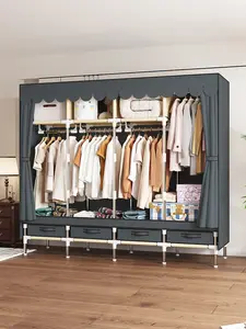 portable closets for hanging clothes with 4 Hanging Rods and 4 Drawers, Armoire, Metal Storage Wardrobe Hangers, Upgraded Grey Non-Woven Dust Cover for Handing Closet,Large Closets for Bedroom