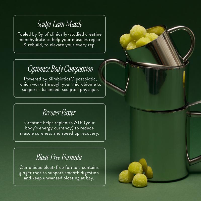 Arrae Tone Creatine Gummies | Sour Green Apple Flavor | 5g Creatine Monohydrate Gummies | Gut-Friendly Formula| 15-Day Supply Healthcare Dietary Supplement Edible