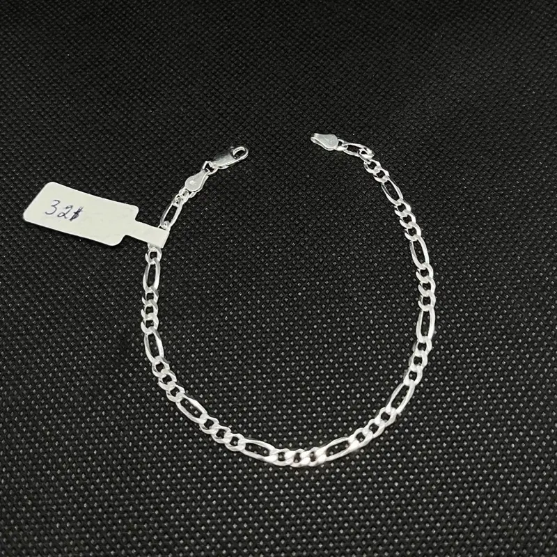 Esclava De Plata 925 Con Tejido Figaro,925 Silver Bracelet 8 Inch