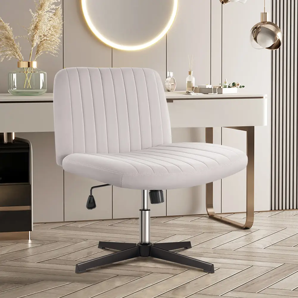 KKTONER Criss Cross Chair Armless Office Desk Chair No Wheels, Swivel Vanity Chair, Height Adjustable Wide Seat Computer Task Chair, Fabric Vanity Mod