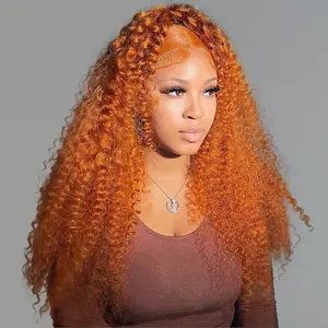 Ronashow Ginger 13x4 Lace Front Human Hair Deep Wave Wig Orange Bodywave 350 Deep Curly transparent Lace Pre Plucked straight Wigs for Women 180% Density#FallFreshness
