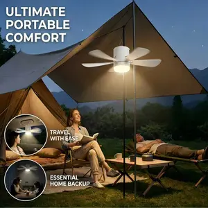 New 16-inch Portable Camping Fan, LEDLight Equipped Ceiling Fan with DetachableBlades, USB Rechargeable with Hook, 2-in-1Compact Camping Fan Light, Suitable forGatherings, BBQs, Camping, Home Use,Outdoor Tents and Dormitories