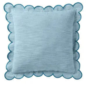 19in x 19 in Blue Scallop Flange Cotton-Rich Decorate Pillow