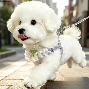 Lace Dog Harness and Leash Set, Anti-Pull Breathable Vest Harness for Small Dogs, Ultra-Light Adjustable Puppy Walking Chest Strap for Chihuahua, Shih Tzu and Small Pets, Machine Washable