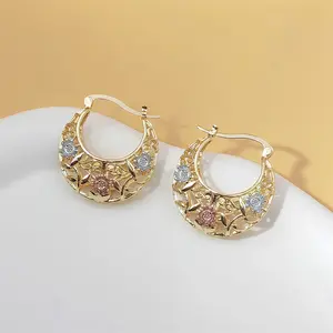 Latina Core Guadalupe Virgin Mary Tri-Color Hoop Earrings Filigree Crescent Floral Basket Plated Protection Amulet Mothers Day Jewelry Gift