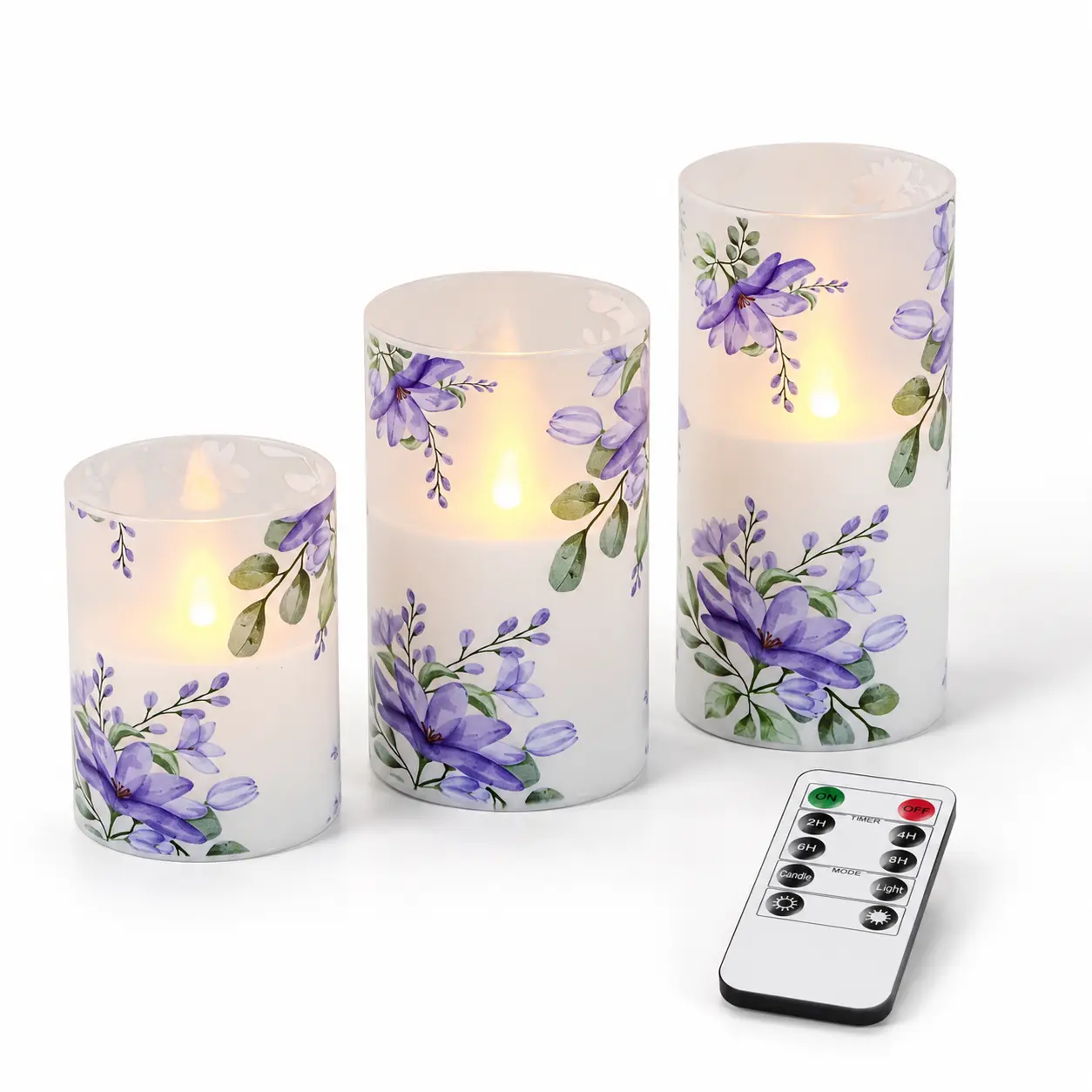 Remote-Controlled Flameless Purple Plastic Flower Column Candle - Realistic Flickering Flame, Elegant Indoor Decorative Candle Lights, Ambient Decoration Lamp for Household Seasonal Home Celebrations
