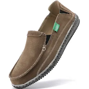 Men's Canvas Casual Shoe Lightweight Breathable Dress Shoes Comfortable Boat Shoe Flat Footwear Slip-on Soft Boy Bedroom Black Vintage Washed Distressed Canvas Rolled Moccasin Stitching Textured Slip-on Design with Breathable Arch Vents