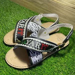 Mexican Crossed Huarache Sandals with Nayarit Embroidery and Comfortable Leather Insole
