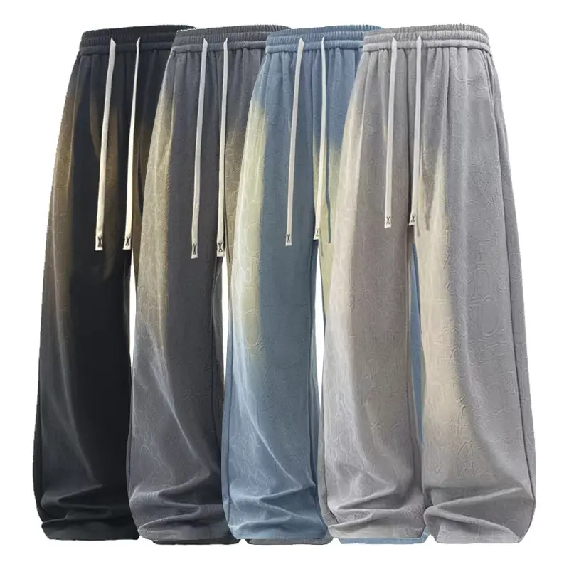 Men's Oversized Baggy Sweatpants - Jacquard Textured Wide Leg Trousers, Elastic Drawstring Waist Joggers, Casual Y2K Streetwear Lounge Pants, Unisex Hip Hop Activewear for Gym & Daily Wear