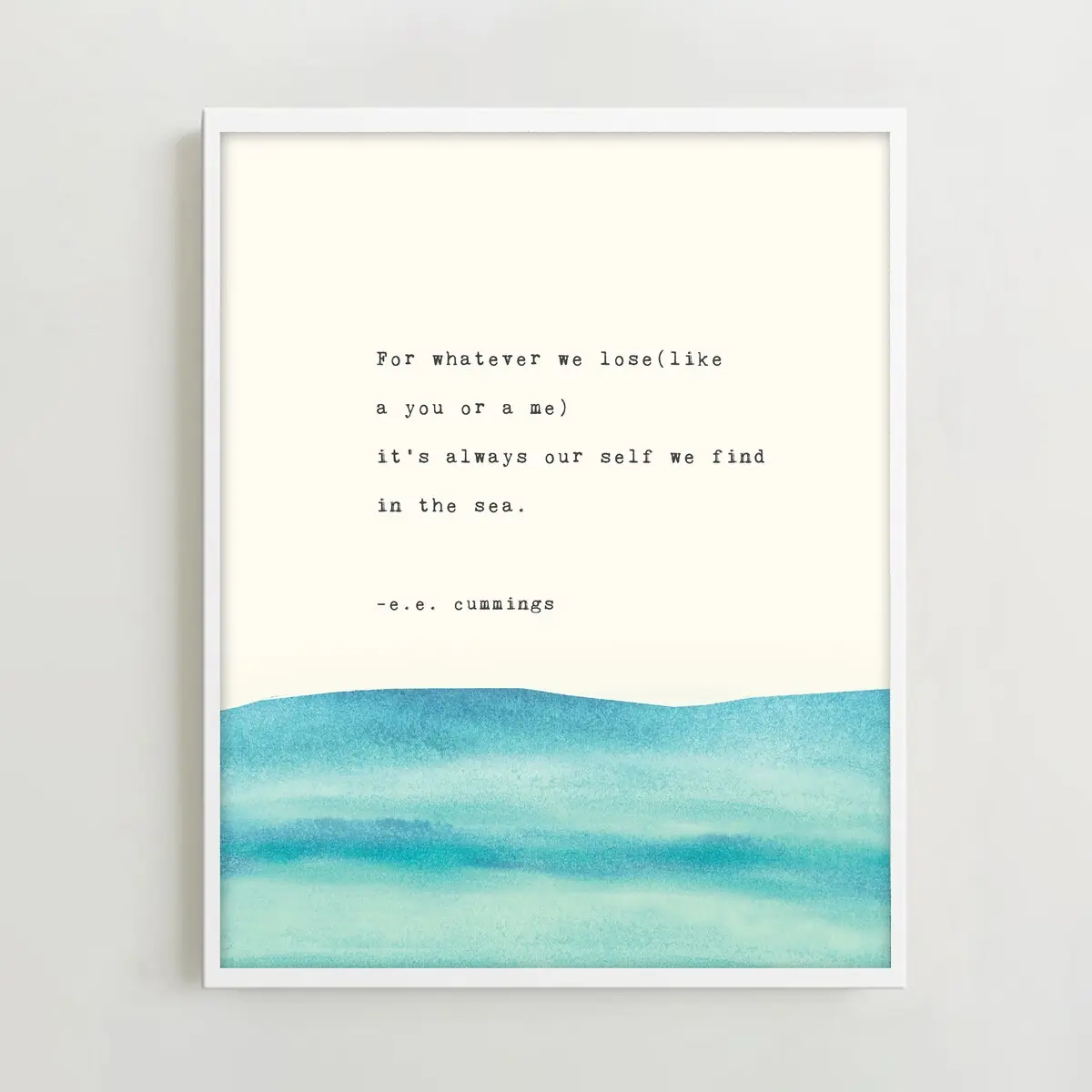 Beach House Decor, E.e. Cummings Poem Print: Watercolor Sea Art, Room Decor, Unframed – 5 Size, 8x12 to 27x40 inch